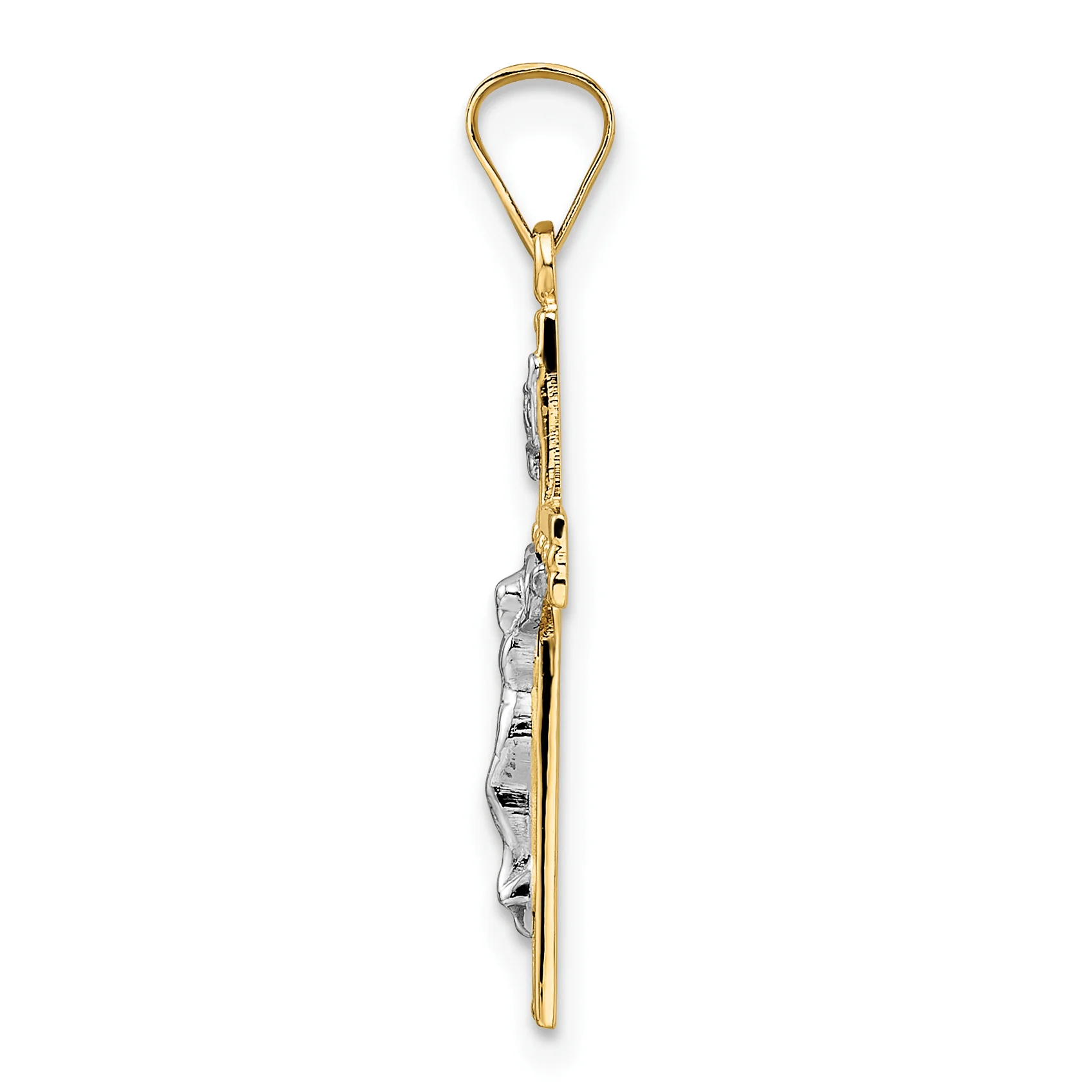 Colgante de Crucifijo INRI Sólido Pulido en Oro Bicolor de 14k - Image 2