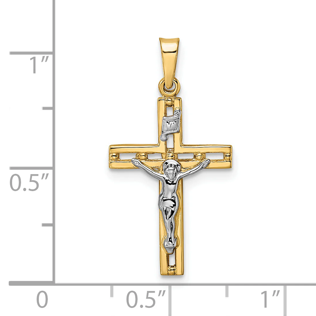 Colgante de Crucifijo INRI Sólido Pulido en Oro Bicolor de 14k - Image 3