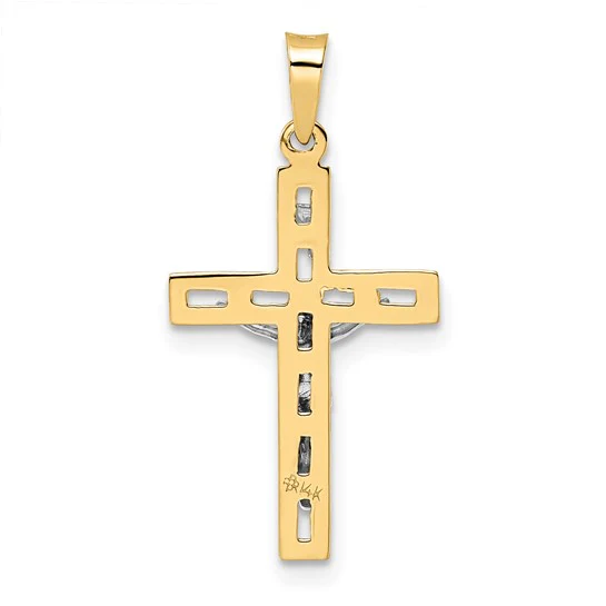 Colgante de Crucifijo INRI Sólido Pulido en Oro Bicolor de 14k - Image 4