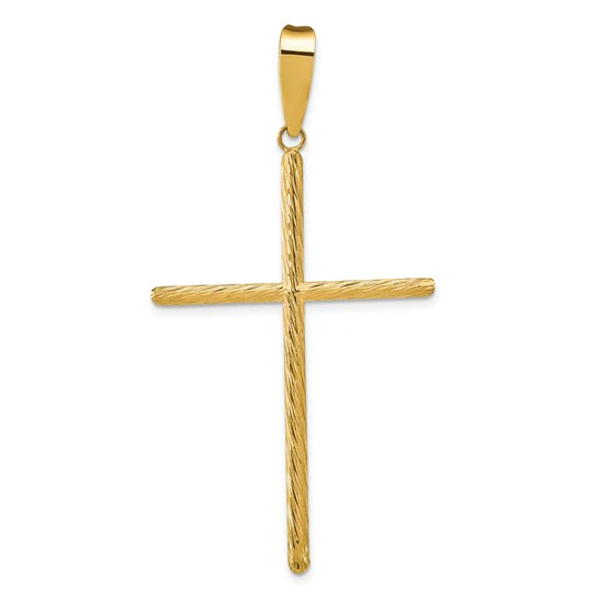 Colgante de Cruz Elegante Pulido y Texturizado en Oro Amarillo de 14k - Image 4