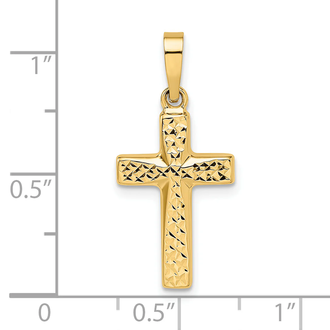 Colgante de Cruz Abultada Reversible con Corte Diamante Pulido en Oro Amarillo de 14k - Image 3