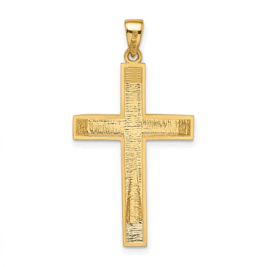 Colgante de Cruz Latina Grande Satinada/Pulida con Biselado en Oro de 14k - Image 4