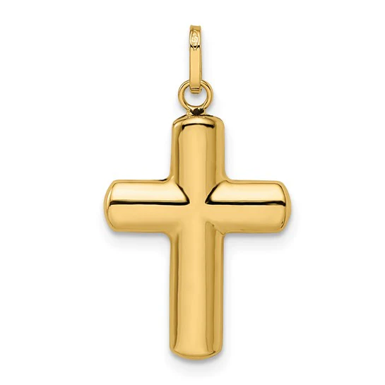 Colgante Cruz Pufada Pulida de 14k - Image 4