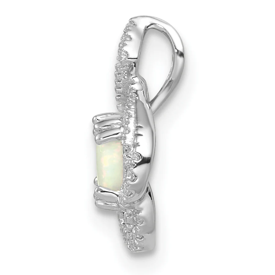 Colgante Deslizante Vintage de Ópalo Ovalado y Diamante en Oro Blanco Pulido de 14k - Image 2
