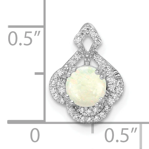 Colgante Deslizante Vintage de Ópalo Ovalado y Diamante en Oro Blanco Pulido de 14k - Image 3