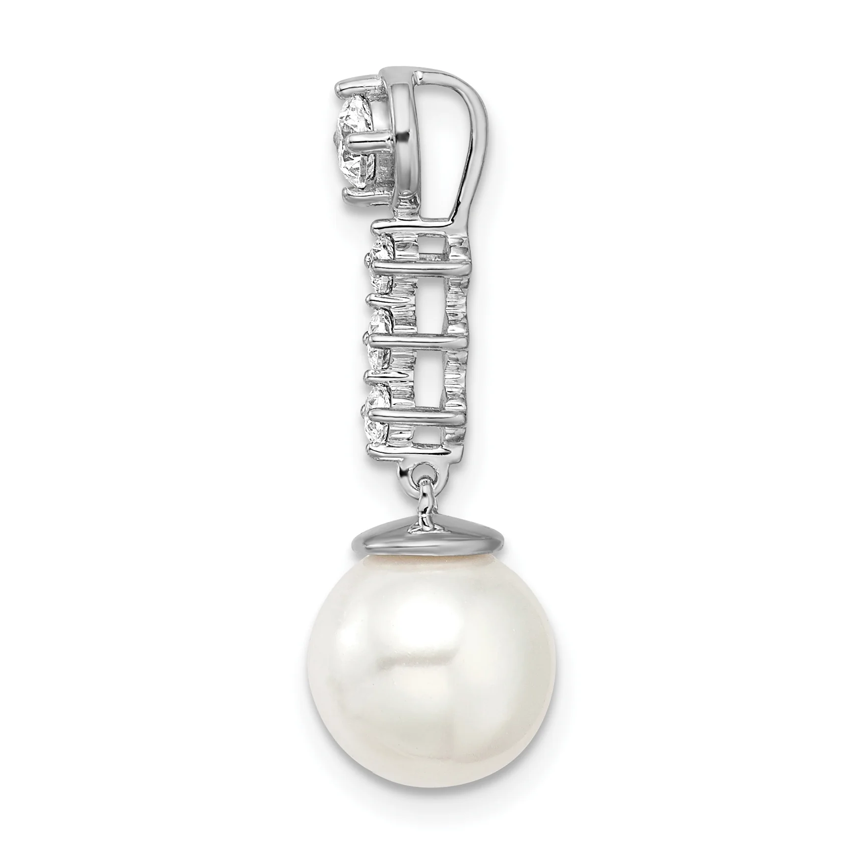 Colgante de Cadena con Perla Cultivada de Agua Dulce y Diamantes en Oro Blanco de 14k - Image 2