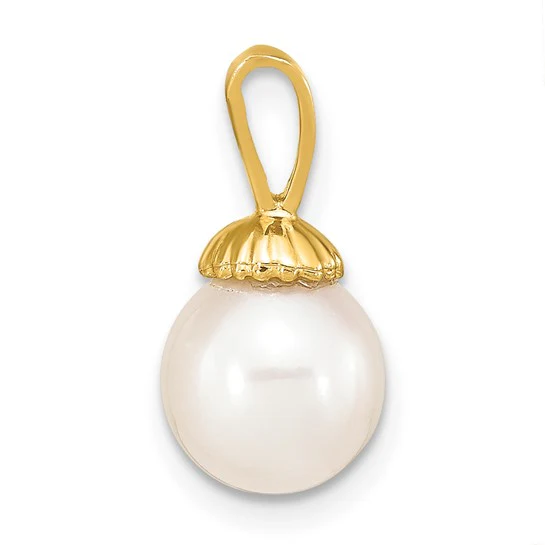 Colgante de Perla Redonda Blanca de Agua Dulce de 8-9 mm en Oro Amarillo de 14k - Image 2