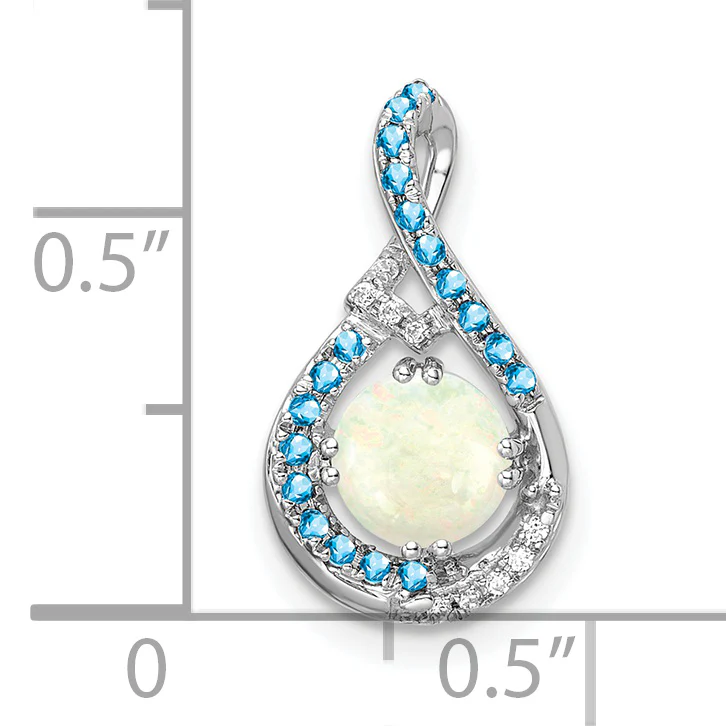 Colgante de Cadena con Topacio Azul/Ópalo y Diamantes en Oro Blanco de 14k - Image 3
