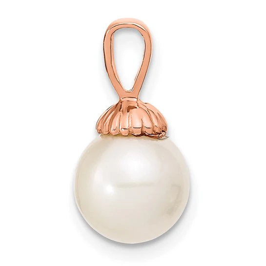 Colgante de Perla Redonda Blanca de Agua Dulce Cultivada de 8-9 mm en Oro Rosa de 14k - Image 2
