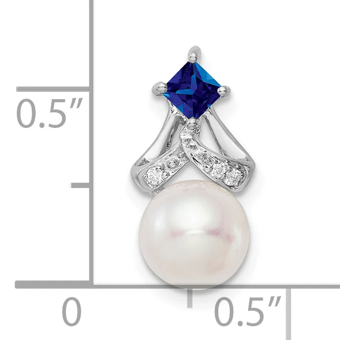 14k Oro Blanco Perla de Agua Dulce, Zafiro y Diamante Colgante Deslizante - Image 3