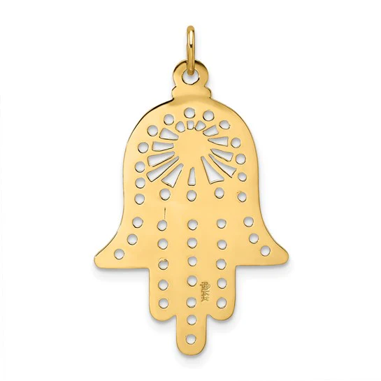 Colgante Sólido de Filigrana Hamsá Pulido en Oro Amarillo de 14k - Image 4