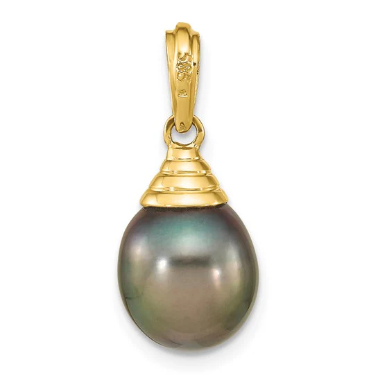 Colgante de Perla de Agua Salada Cultivada Tahitiana en Forma de Lagrima Negra de 9-10 mm en Oro Amarillo de 14k - Image 3