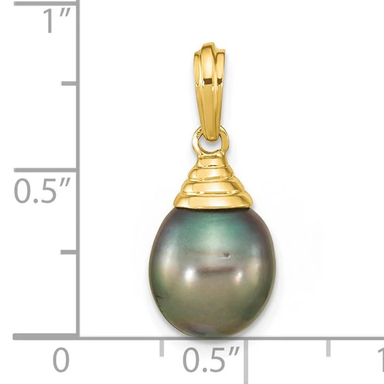 Colgante de Perla de Agua Salada Cultivada Tahitiana en Forma de Lagrima Negra de 9-10 mm en Oro Amarillo de 14k - Image 4