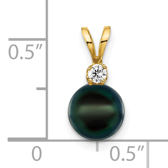 Colgante con Perla Akoya Negra Redonda de 7-8 mm y Diamante de 1/20 Quilate en Oro de 14k - Image 2