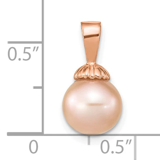Colgante de Perla Redonda Cultivada de Agua Dulce Rosa de 8-9 mm en Oro Rosa de 14k - Image 4