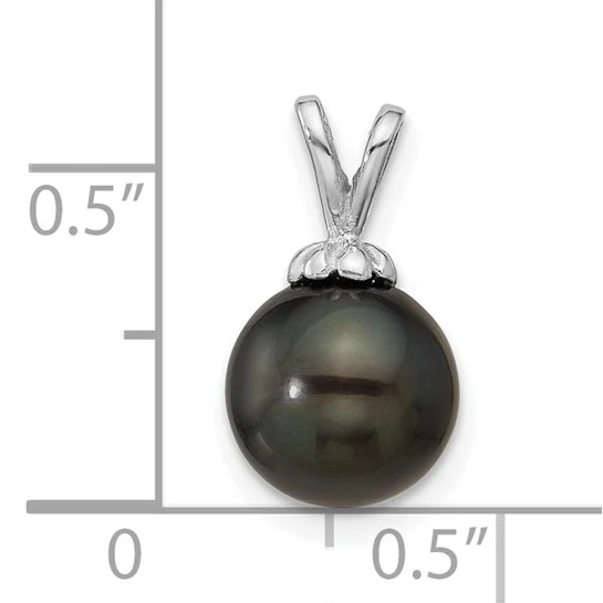 Colgante de Perla de Agua Salada Cultivada Tahitiana Negra Redonda de 8-9 mm en Oro Blanco de 14k - Image 4