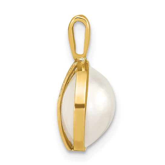 Colgante de Perla Mabe de Agua Salada Blanca de 10-11 mm en Oro Amarillo de 14k - Image 3