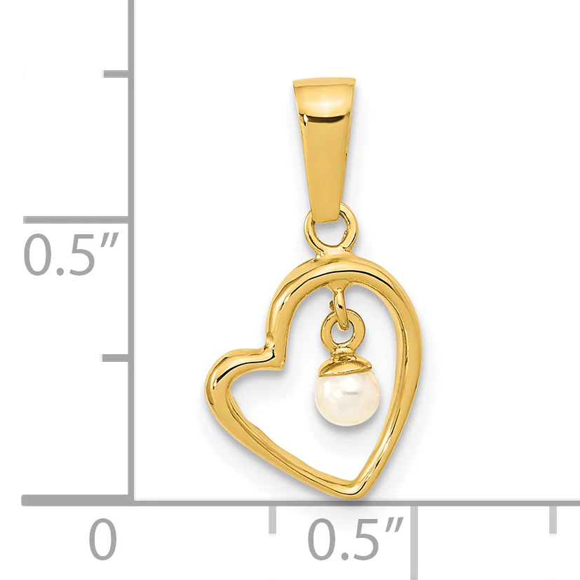 Colgante de Corazón Abierto con Perla Cultivada de Agua Dulce de 2.5-3mm en Oro Amarillo de 14k Pulido - Image 3