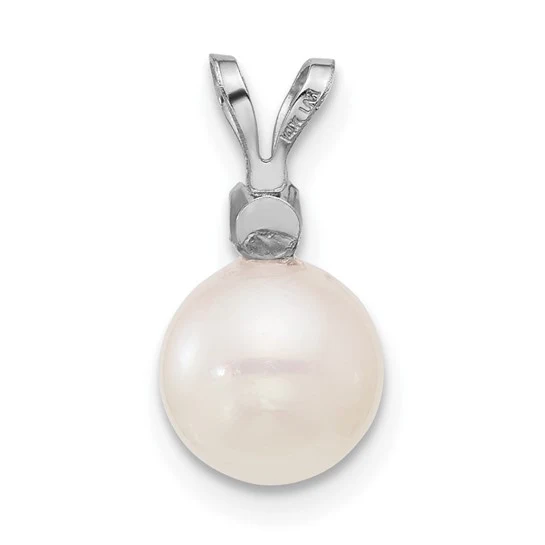 Colgante con Perla Akoya Redonda Blanca de 7-8 mm y Diamante de 0.05 Ct en Oro Blanco de 14k - Image 4