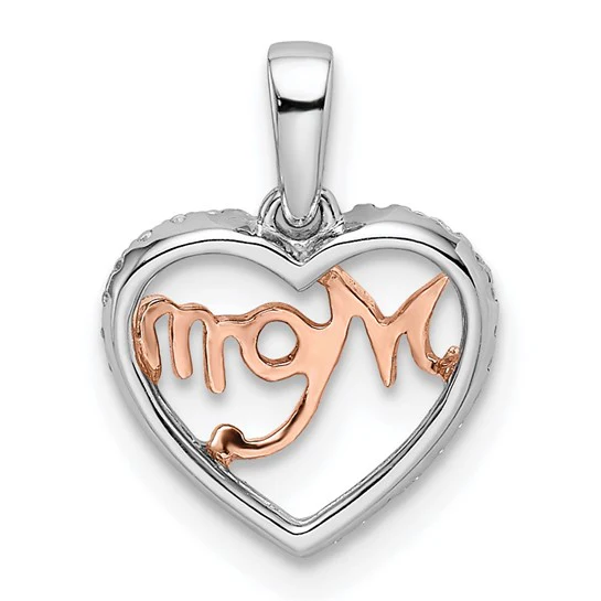 Colgante en Forma de Corazón "Mom" en Oro de Dos Tonos con Diamantes Blancos y Rosados de 14k - Image 3