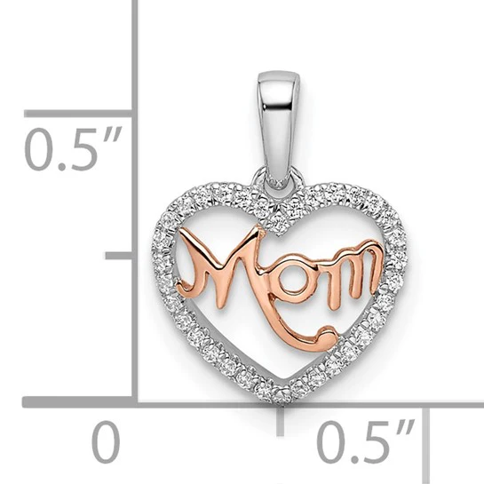Colgante en Forma de Corazón "Mom" en Oro de Dos Tonos con Diamantes Blancos y Rosados de 14k - Image 4