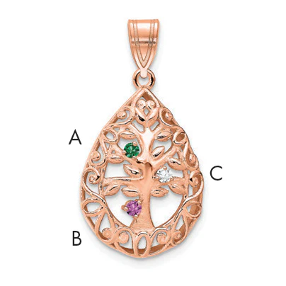 Colgante de Lágrima del Árbol de la Vida con 3 Piedras de Nacimiento en Oro Rosa de 10K - Image 3