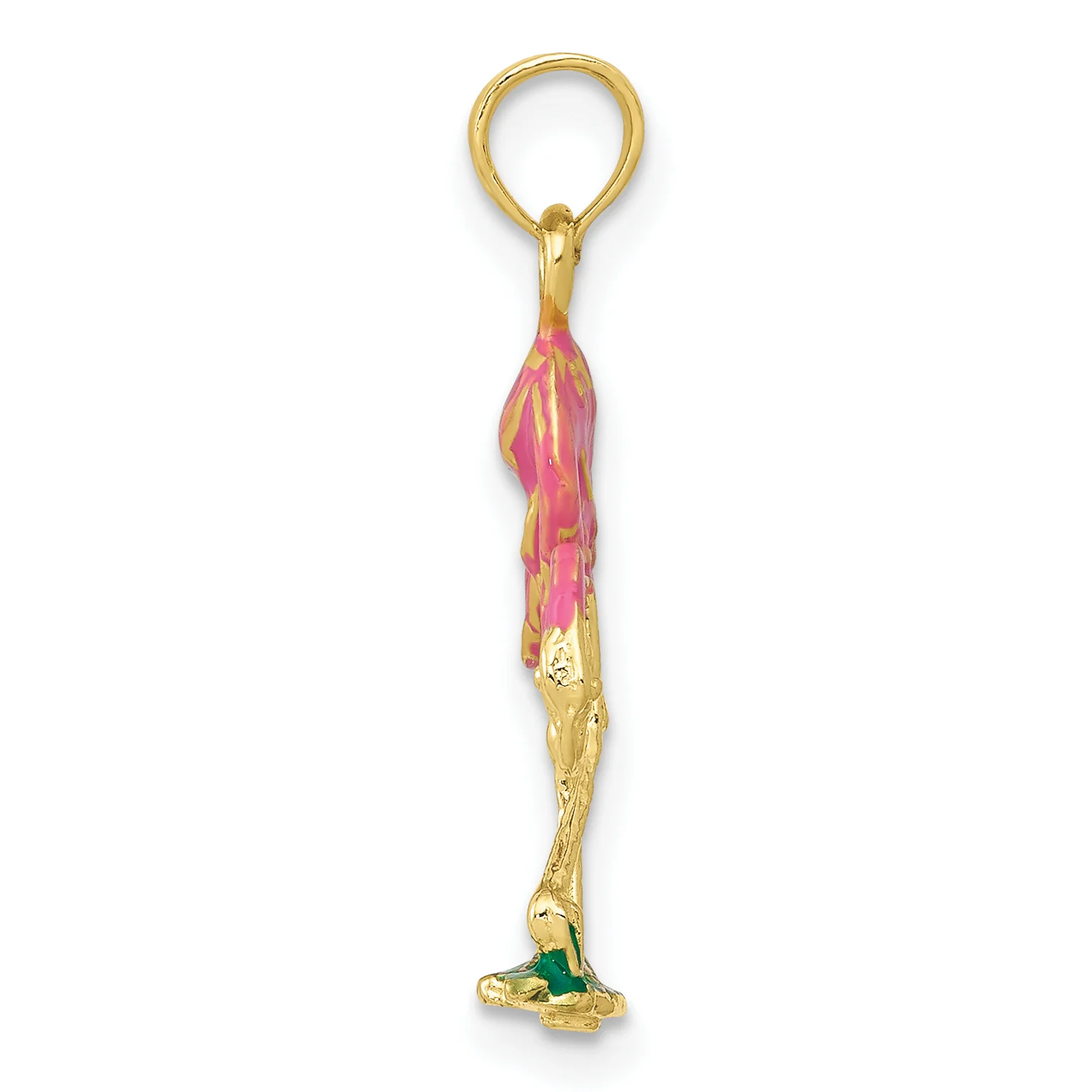 Dije de Flamenco Rosa 3D Esmaltado en Oro Amarillo de 10K - Image 2
