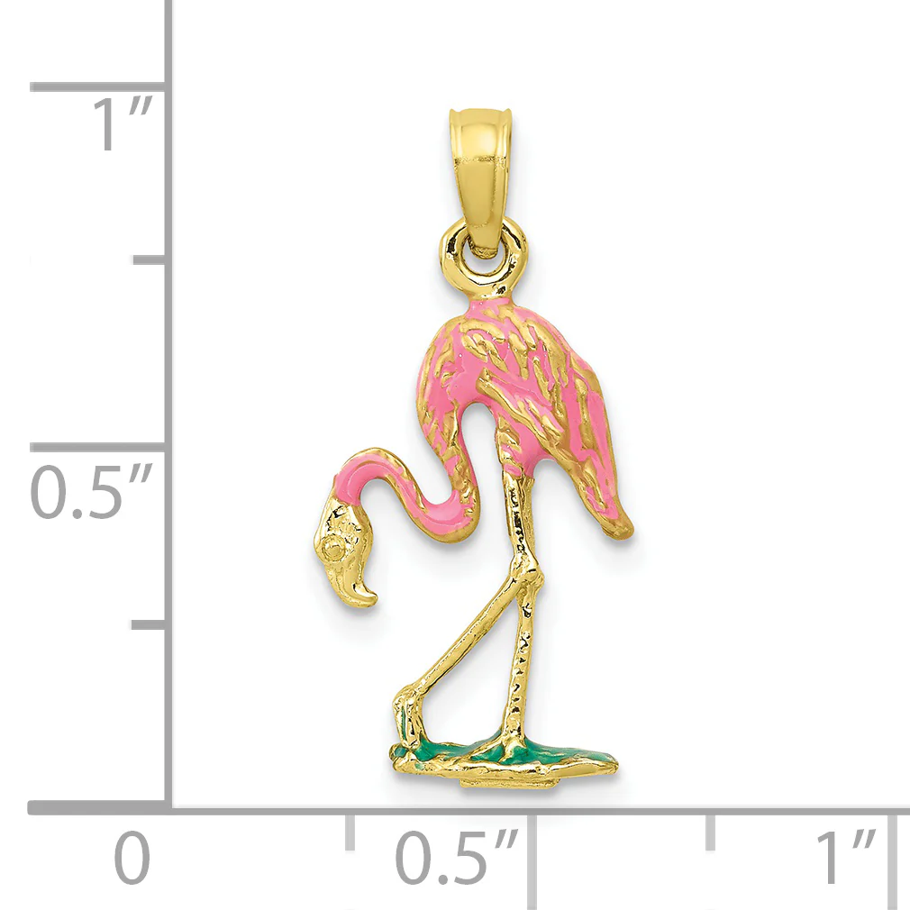 Dije de Flamenco Rosa 3D Esmaltado en Oro Amarillo de 10K - Image 3
