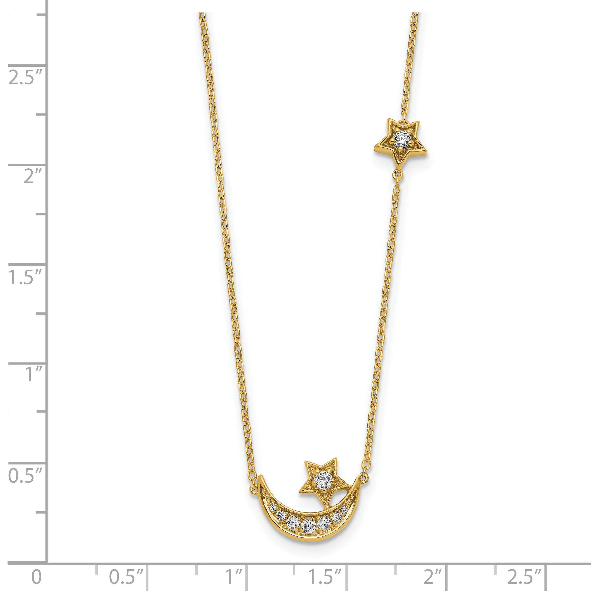 Collar de Luna y Estrella con Diamantes en Oro Amarillo de 14k - 18 Pulgadas - Image 3