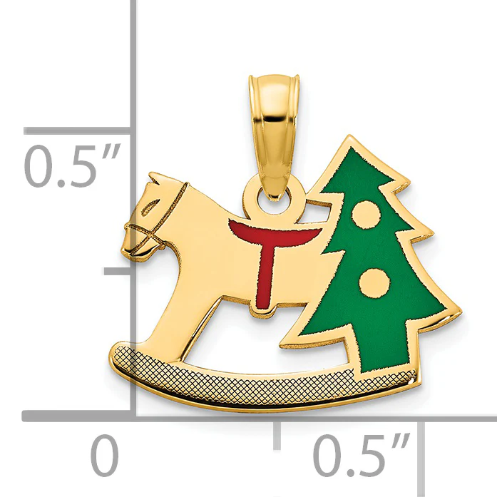 Dije de Caballito de Rocking y Árbol de Navidad con Epóxico en Oro Amarillo 14K - Image 2