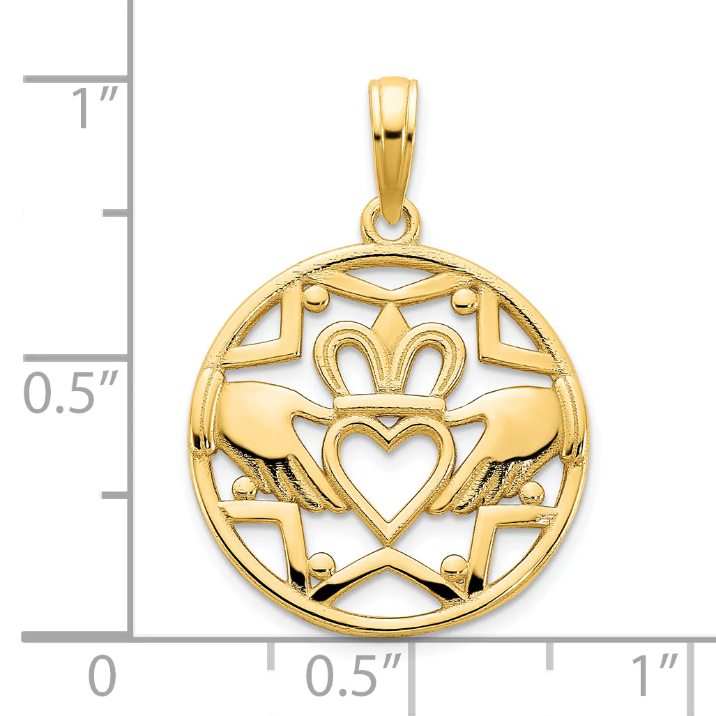 Colgante de Círculo Claddagh de 14k Oro Amarillo - Image 3