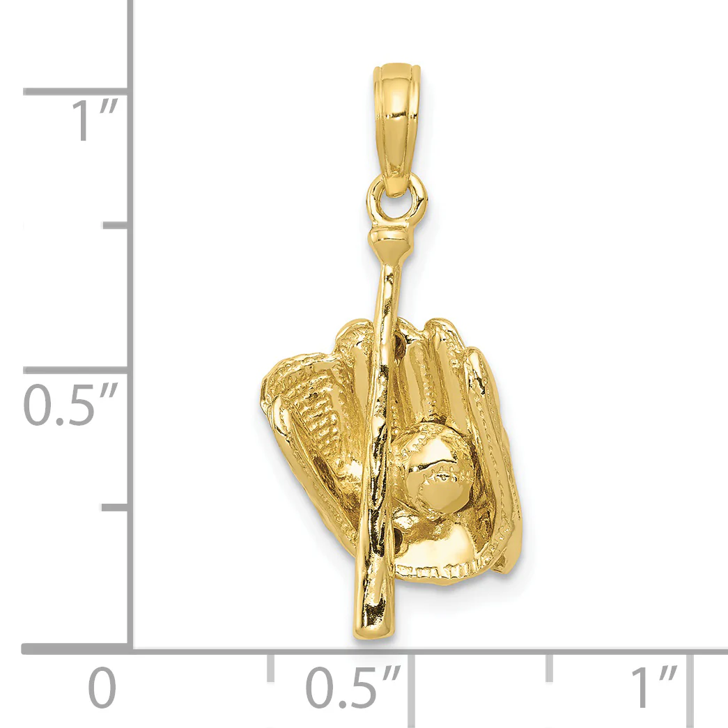 Colgante 3D de Guante/Bate/ Pelota de Béisbol en Oro Amarillo de 10K - Image 3