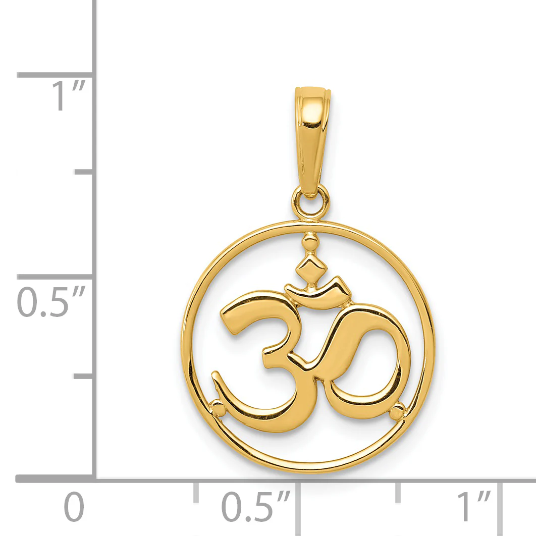Colgante con Símbolo Om de Yoga en Marco Redondo Cortado en Oro de 14k - Image 3
