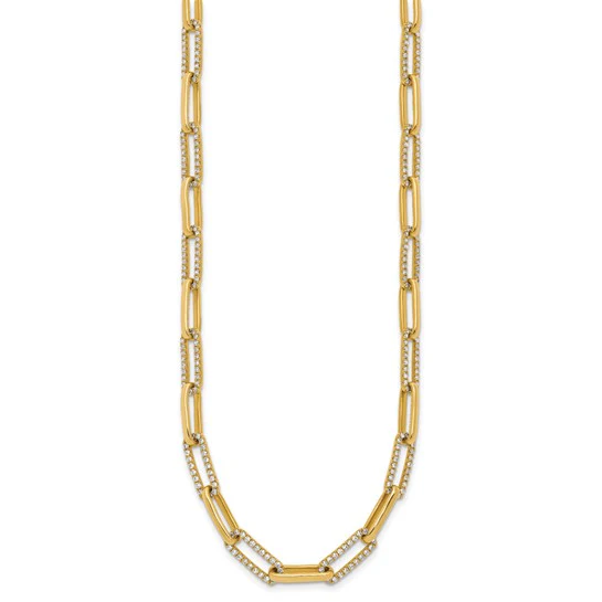 Collar de Enlaces de Clip con Diamantes en Oro Amarillo de 14k - 18 pulgadas - Image 4