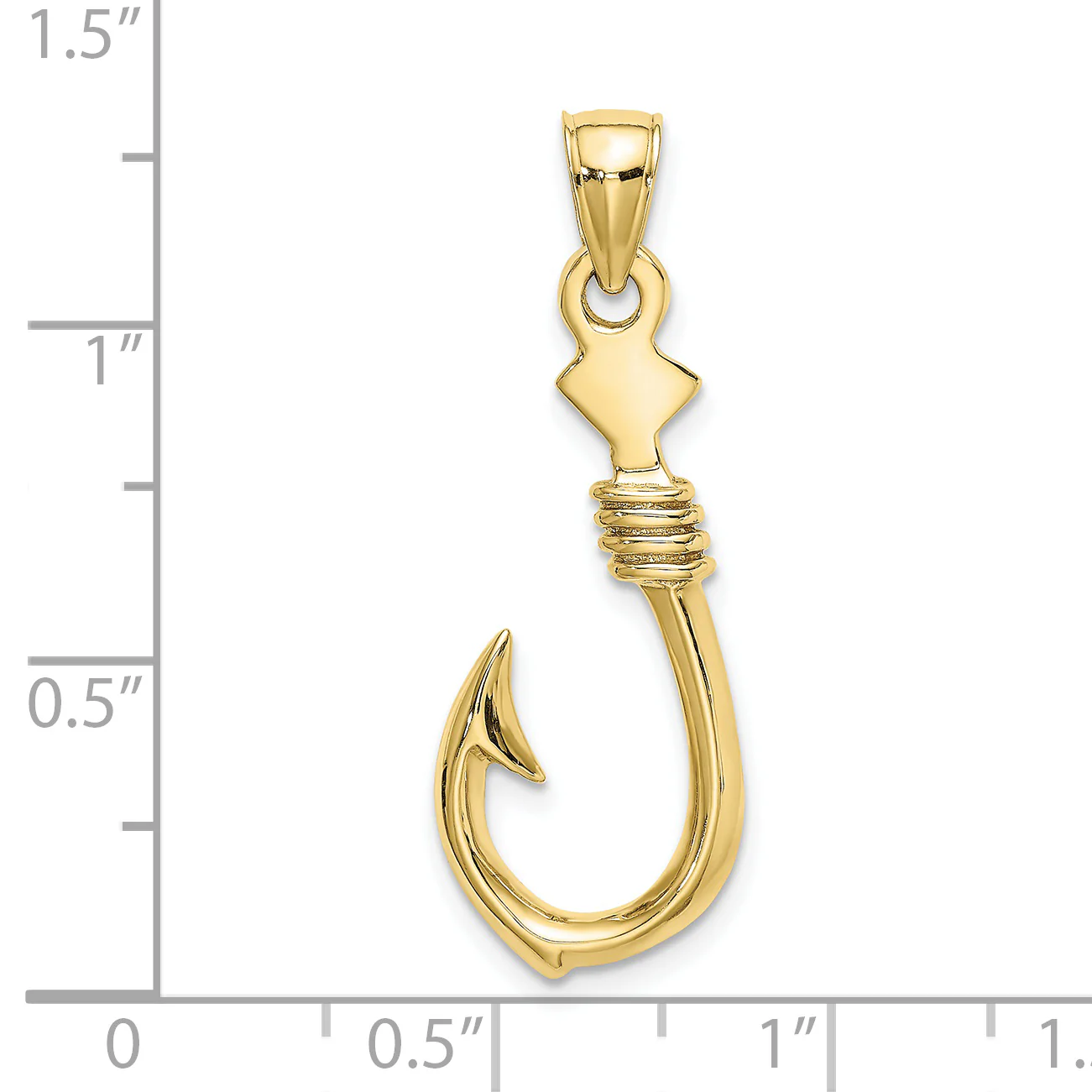 Colgante Grande de Anzuelo con Cuerda en Oro Amarillo de 10k 3D - Image 2