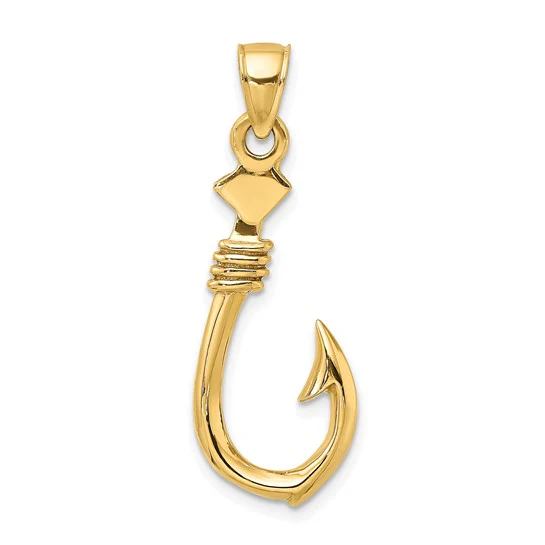 Colgante Grande de Anzuelo con Cuerda en Oro Amarillo de 10k 3D - Image 4