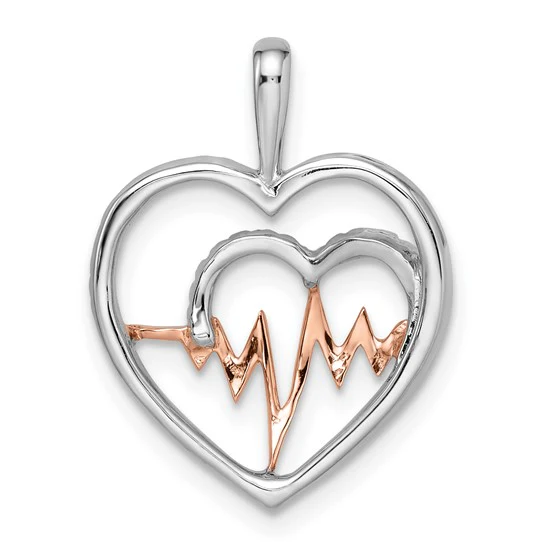 Colgante de Corazón Bi-Tono Blanco y Rosa de 14k con Diamante Latente - Image 3