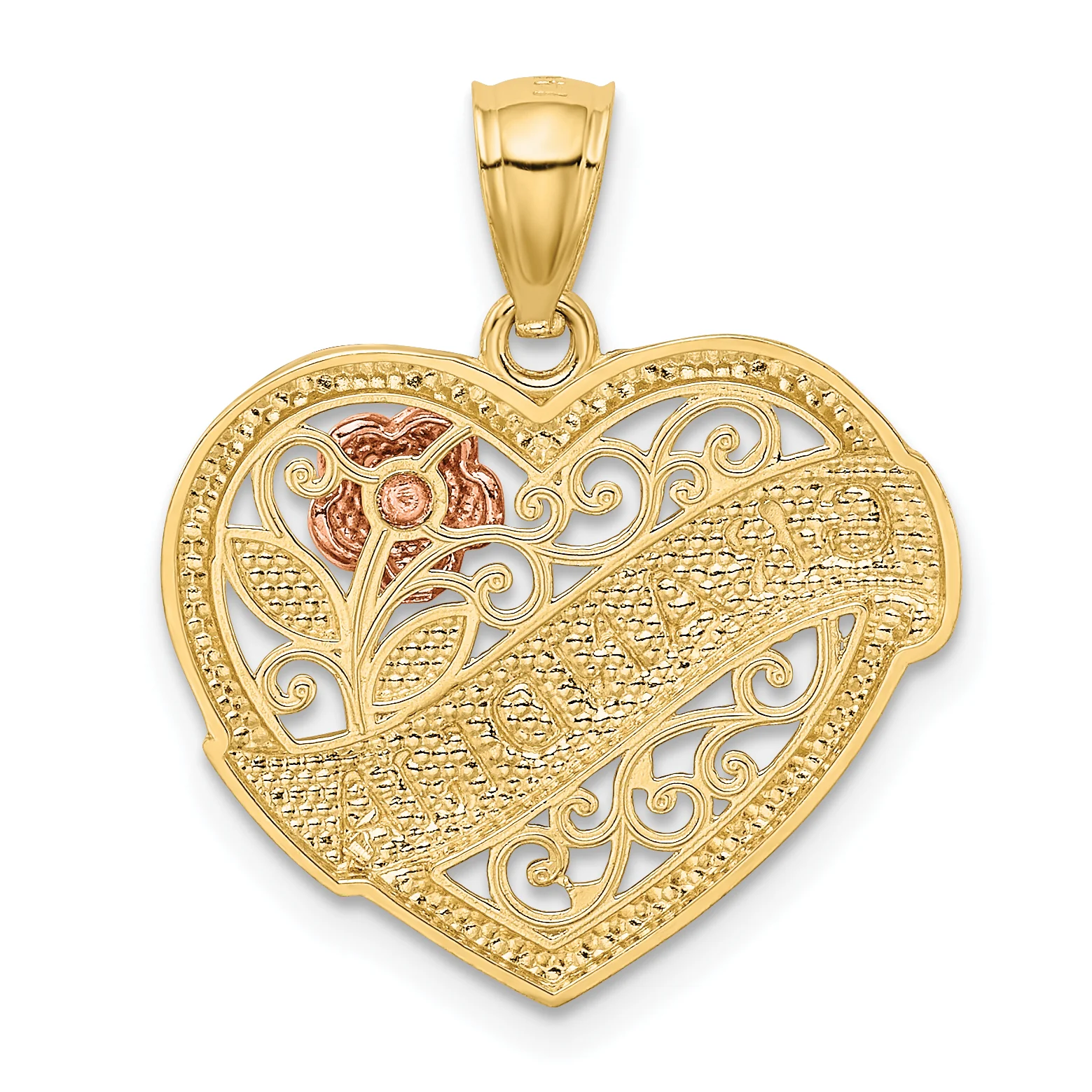 Colgante de Corazón GRANDMA de Oro Bicolor de 14k con Rodio Blanco - Image 3