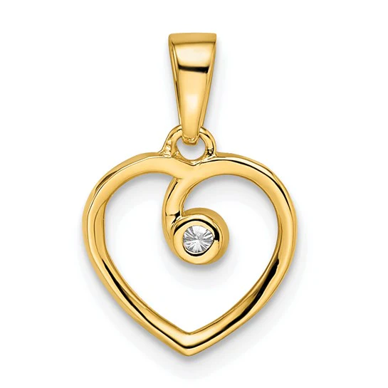 Colgante Corazón Pulido con Diamante en Oro Amarillo de 14K - Image 3