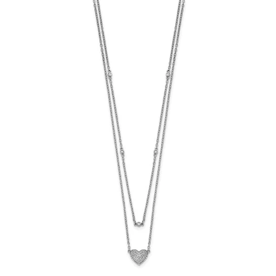 Collar de Oro Blanco de 14k con Doble Cadena y Dije de Corazón de 18 Pulgadas - Image 2