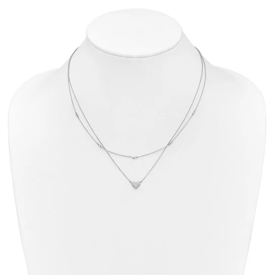 Collar de Oro Blanco de 14k con Doble Cadena y Dije de Corazón de 18 Pulgadas - Image 3