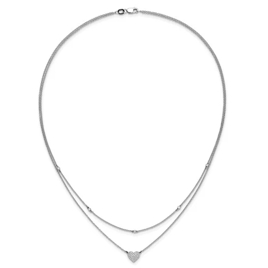 Collar de Oro Blanco de 14k con Doble Cadena y Dije de Corazón de 18 Pulgadas - Image 4