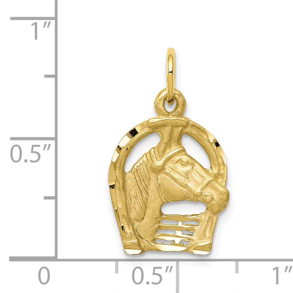 Colgante Cabeza de Caballo en Herradura de Oro Amarillo de 10K con Corte Diamantado - Image 3