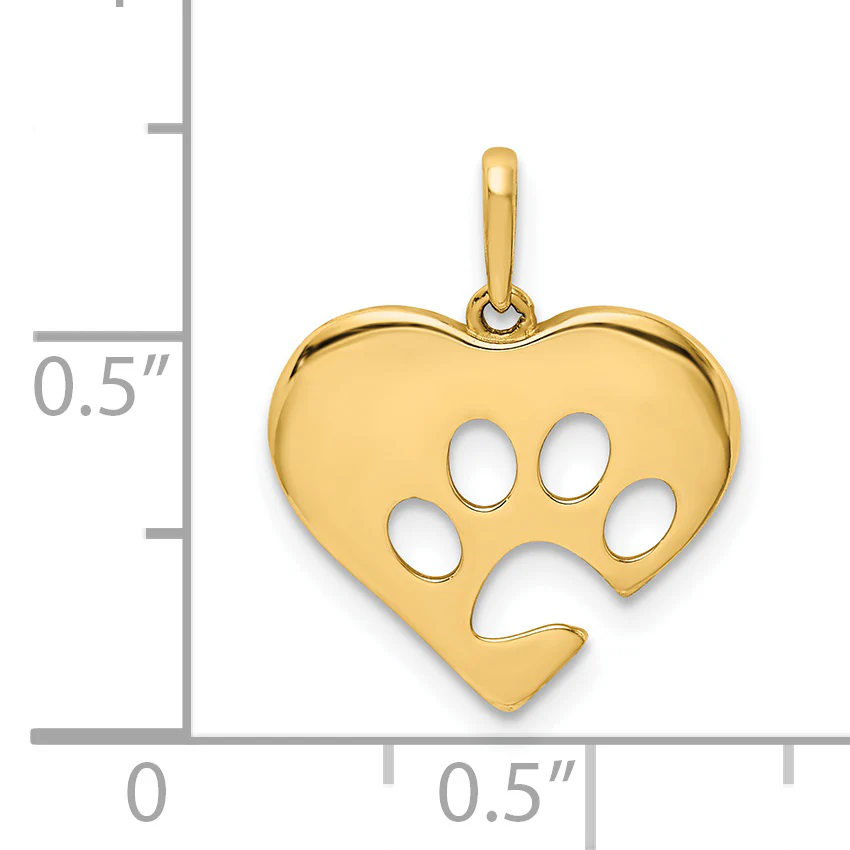Colgante de Corazón Pulido con Huella de Pata en Oro 14K - Image 3