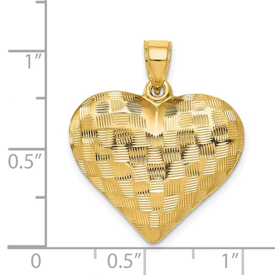 Dije Corazón en Patrón Trenzado 3D Pulido en Oro Amarillo de 14K - Image 4