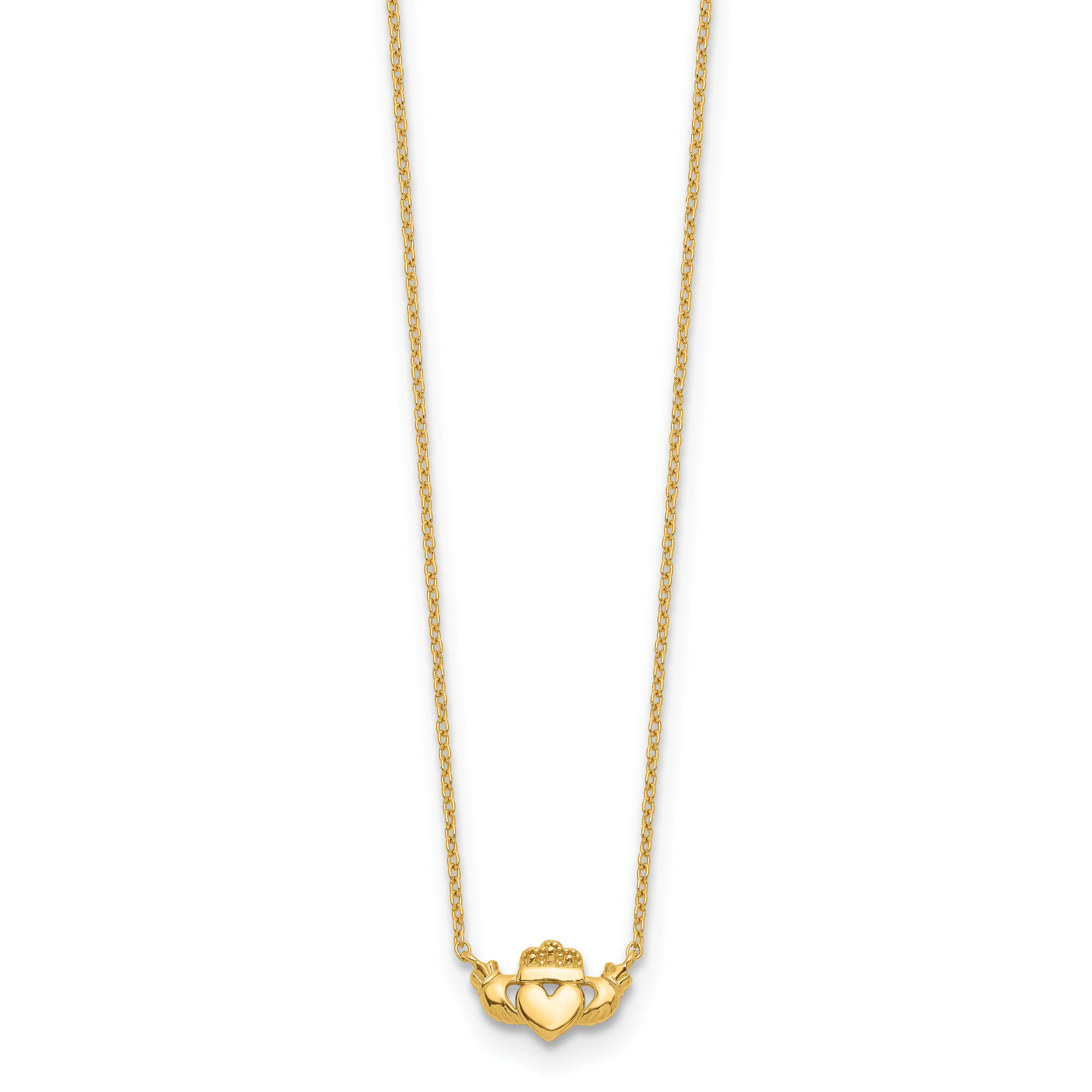 Collar de Oro Amarillo de 14K Pulido con Diseño Claddagh - 17 Pulgadas - Image 2