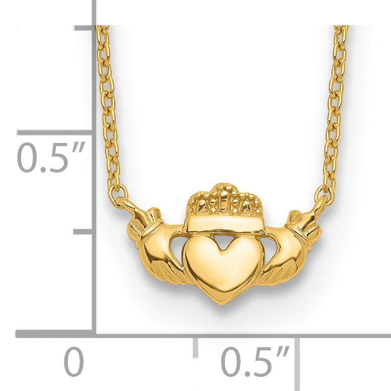 Collar de Oro Amarillo de 14K Pulido con Diseño Claddagh - 17 Pulgadas - Image 3