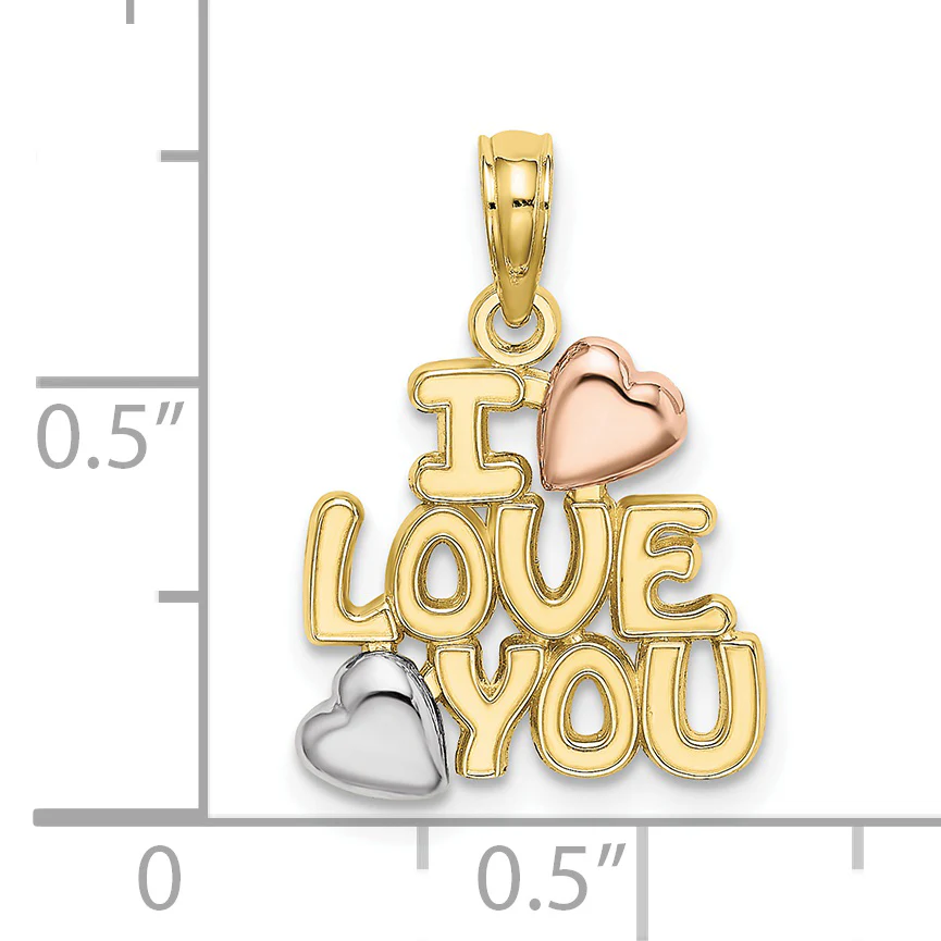 Dije "I Love You" con Corazones en Oro Tri-color de 10k - Image 3