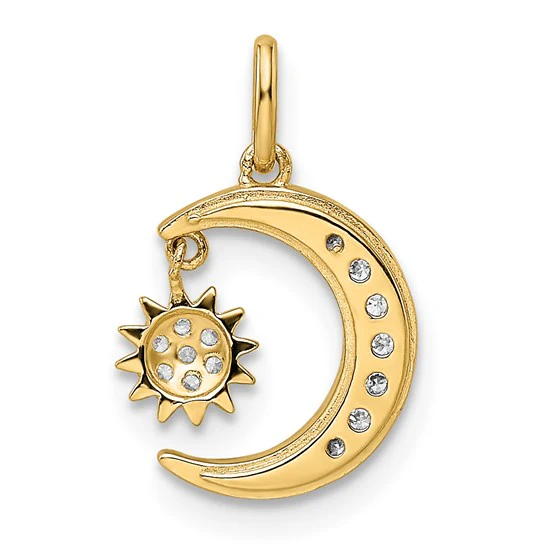 Dije de Luna y Estrella con Corte Diamante y Circonitas (CZ) en Oro de 14k - Image 4