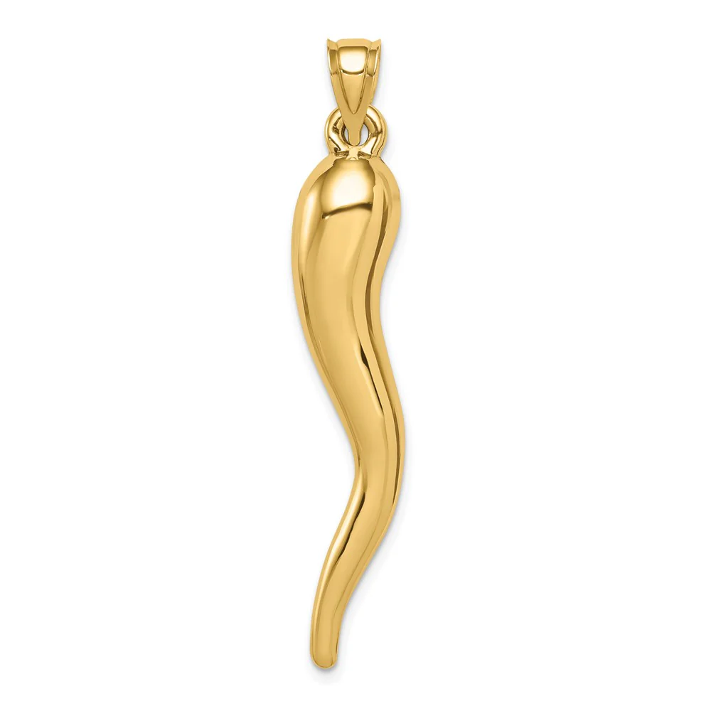 Dije Hueco 3D en Forma de Cuerno Italiano en Oro de 14k